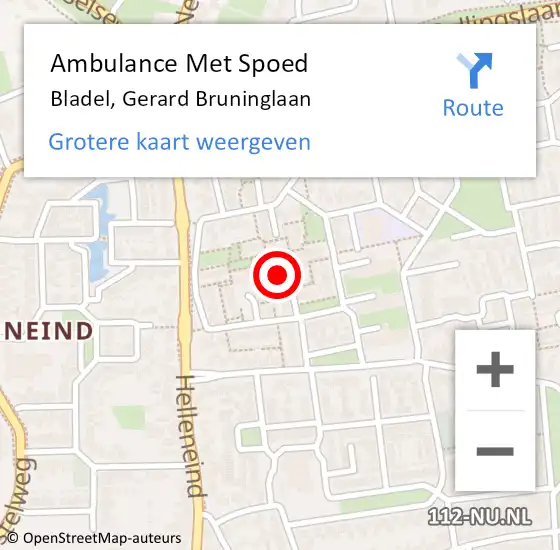 Locatie op kaart van de 112 melding: Ambulance Met Spoed Naar Bladel, Gerard Bruninglaan op 29 juli 2020 04:53