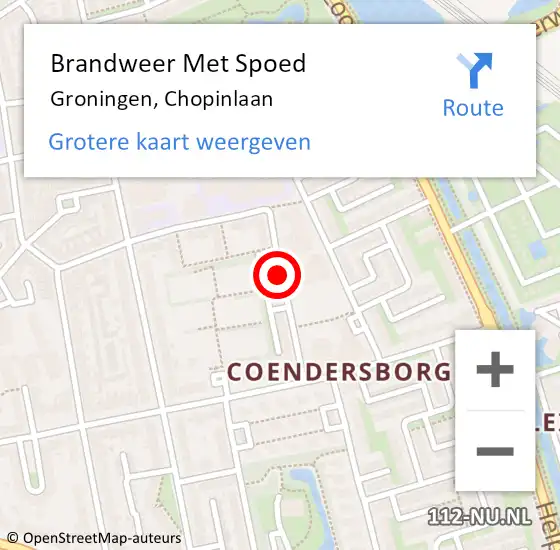 Locatie op kaart van de 112 melding: Brandweer Met Spoed Naar Groningen, Chopinlaan op 29 juli 2020 09:18
