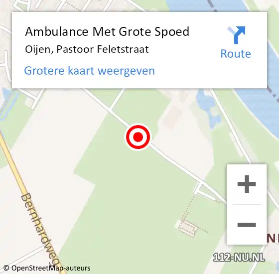 Locatie op kaart van de 112 melding: Ambulance Met Grote Spoed Naar Oijen, Pastoor Feletstraat op 29 juli 2020 09:58