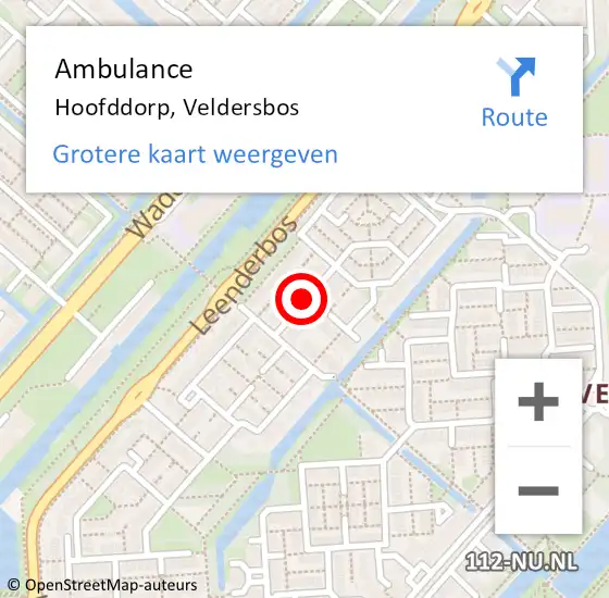 Locatie op kaart van de 112 melding: Ambulance Hoofddorp, Veldersbos op 29 juli 2020 12:21