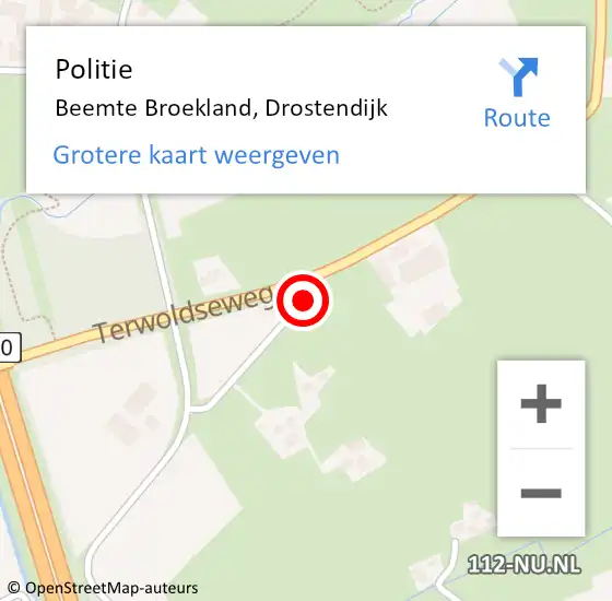 Locatie op kaart van de 112 melding: Politie Beemte Broekland, Drostendijk op 29 juli 2020 12:43