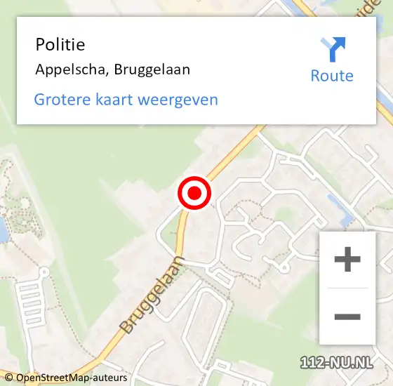 Locatie op kaart van de 112 melding: Politie Appelscha, Bruggelaan op 29 juli 2020 13:16