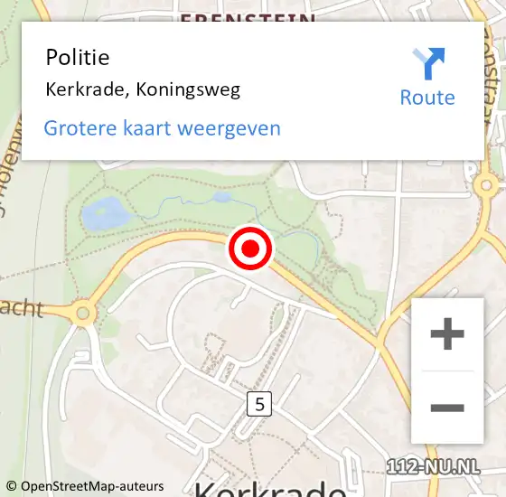 Locatie op kaart van de 112 melding: Politie Kerkrade, Koningsweg op 29 juli 2020 14:51