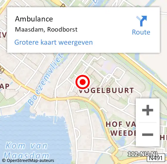 Locatie op kaart van de 112 melding: Ambulance Maasdam, Roodborst op 29 juli 2020 15:22