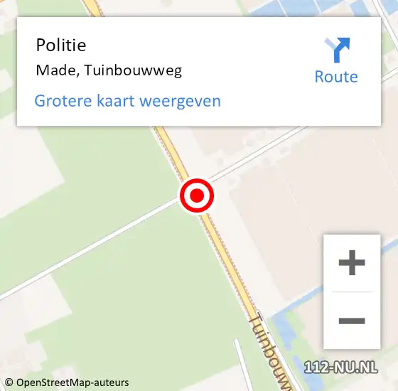 Locatie op kaart van de 112 melding: Politie Made, Tuinbouwweg op 29 juli 2020 17:06