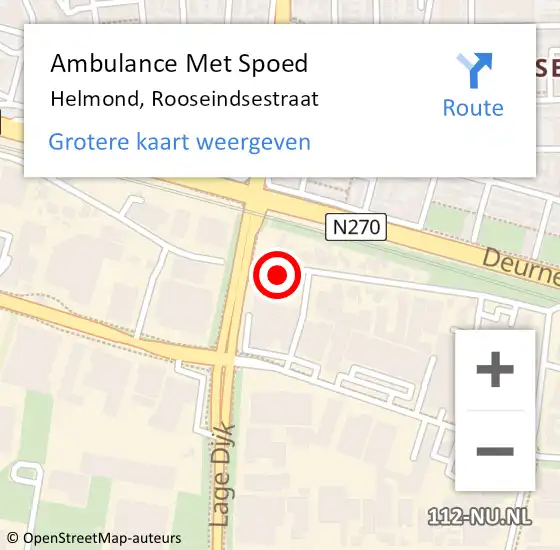 Locatie op kaart van de 112 melding: Ambulance Met Spoed Naar Helmond, Rooseindsestraat op 29 juli 2020 18:03