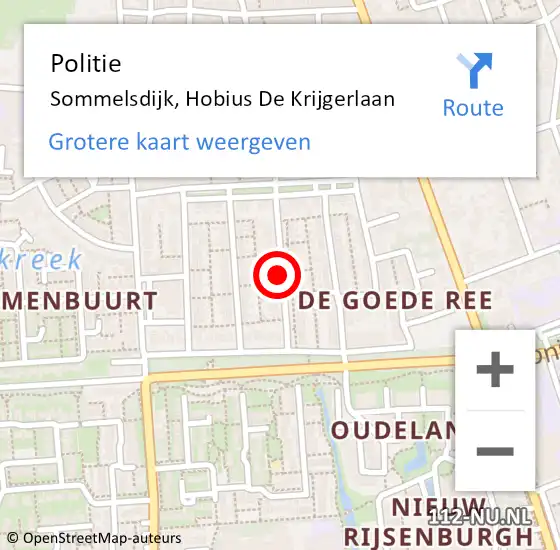 Locatie op kaart van de 112 melding: Politie Sommelsdijk, Hobius De Krijgerlaan op 29 juli 2020 18:36