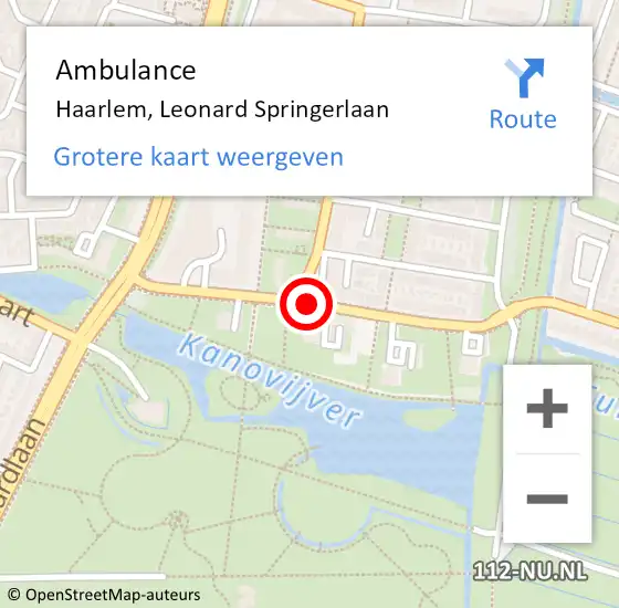Locatie op kaart van de 112 melding: Ambulance Haarlem, Leonard Springerlaan op 29 juli 2020 18:52