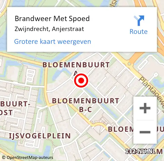 Locatie op kaart van de 112 melding: Brandweer Met Spoed Naar Zwijndrecht, Anjerstraat op 29 juli 2020 22:02