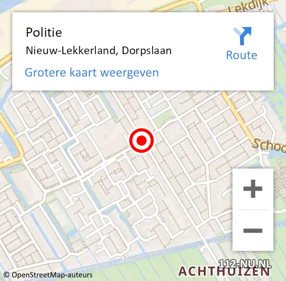 Locatie op kaart van de 112 melding: Politie Nieuw-Lekkerland, Dorpslaan op 29 juli 2020 22:16