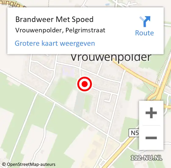 Locatie op kaart van de 112 melding: Brandweer Met Spoed Naar Vrouwenpolder, Pelgrimstraat op 30 juli 2020 00:12