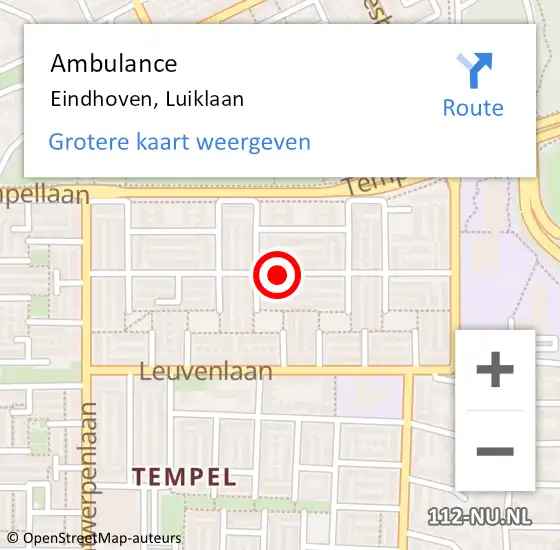 Locatie op kaart van de 112 melding: Ambulance Eindhoven, Luiklaan op 30 juli 2020 00:44