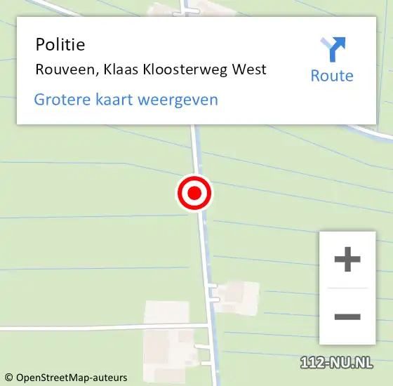 Locatie op kaart van de 112 melding: Politie Rouveen, Klaas Kloosterweg West op 30 juli 2020 07:58