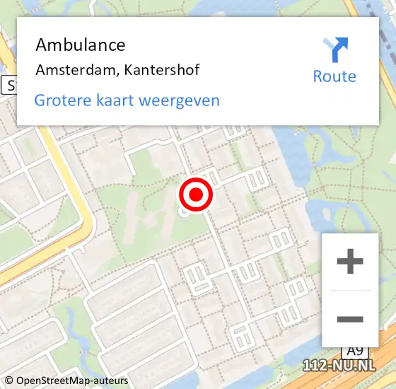 Locatie op kaart van de 112 melding: Ambulance Amsterdam, Kantershof op 30 juli 2020 11:07