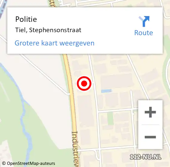 Locatie op kaart van de 112 melding: Politie Tiel, Stephensonstraat op 30 juli 2020 12:31