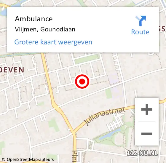 Locatie op kaart van de 112 melding: Ambulance Vlijmen, Gounodlaan op 30 juli 2020 13:55