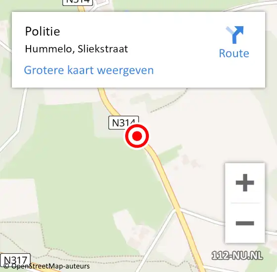 Locatie op kaart van de 112 melding: Politie Hummelo, Sliekstraat op 30 juli 2020 14:43