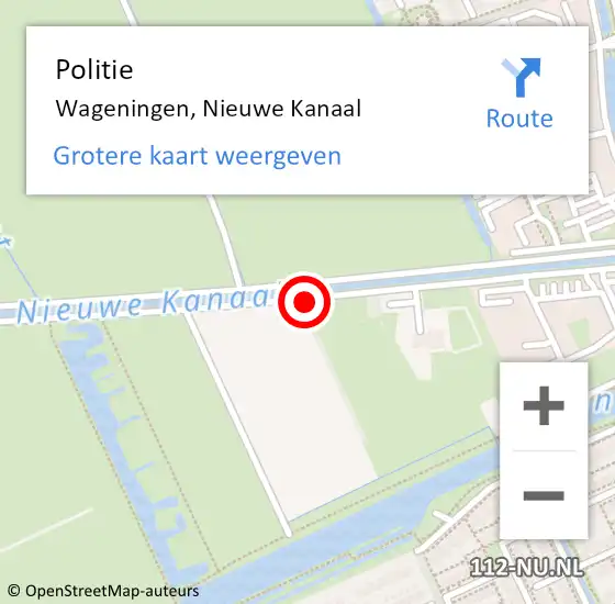 Locatie op kaart van de 112 melding: Politie Wageningen, Nieuwe Kanaal op 30 juli 2020 15:20