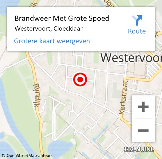 Locatie op kaart van de 112 melding: Brandweer Met Grote Spoed Naar Westervoort, Cloecklaan op 30 juli 2020 15:33