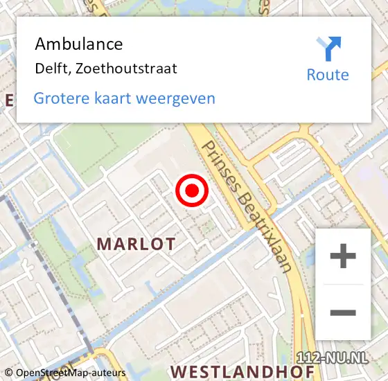 Locatie op kaart van de 112 melding: Ambulance Delft, Zoethoutstraat op 30 juli 2020 16:35