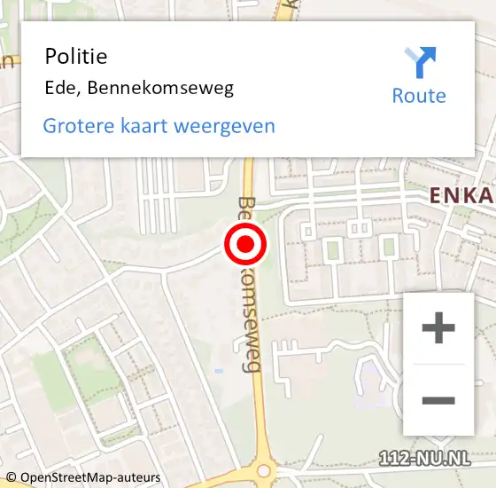 Locatie op kaart van de 112 melding: Politie Ede, Bennekomseweg op 30 juli 2020 18:11