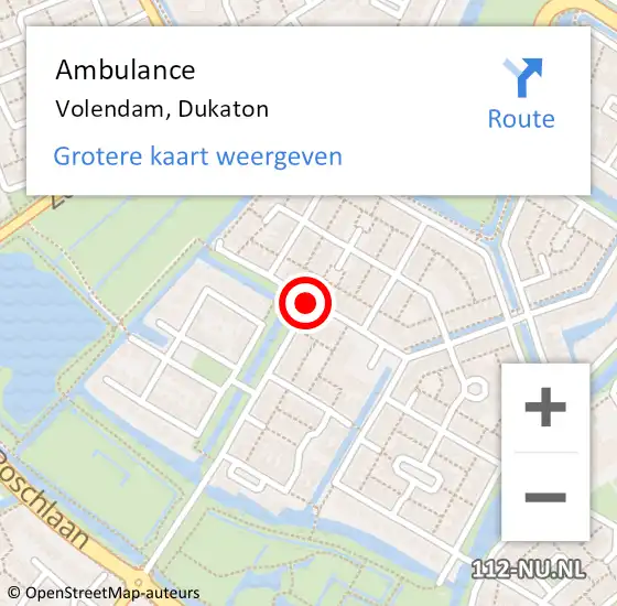 Locatie op kaart van de 112 melding: Ambulance Volendam, Dukaton op 30 juli 2020 18:13