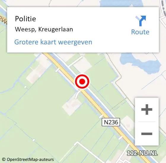 Locatie op kaart van de 112 melding: Politie Weesp, Kreugerlaan op 30 juli 2020 19:07