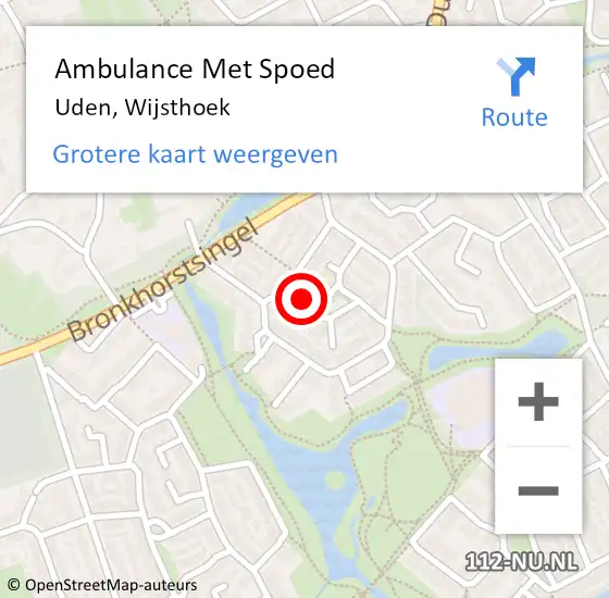 Locatie op kaart van de 112 melding: Ambulance Met Spoed Naar Uden, Wijsthoek op 30 juli 2020 20:14