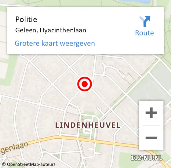 Locatie op kaart van de 112 melding: Politie Geleen, Hyacinthenlaan op 30 juli 2020 20:14