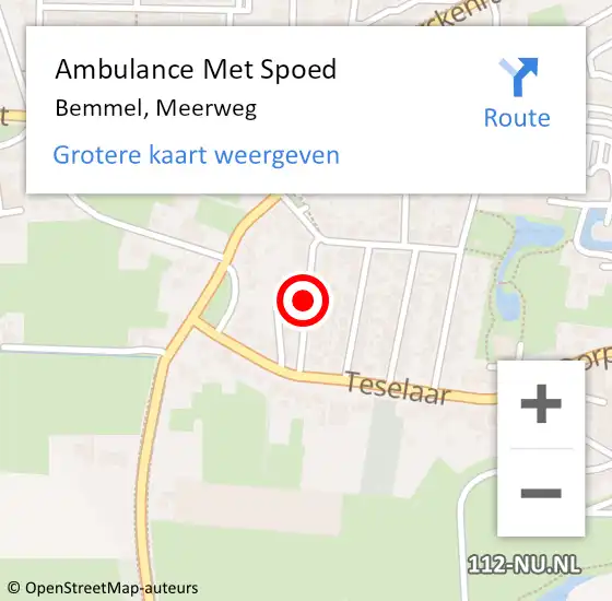 Locatie op kaart van de 112 melding: Ambulance Met Spoed Naar Bemmel, Meerweg op 30 juli 2020 21:28