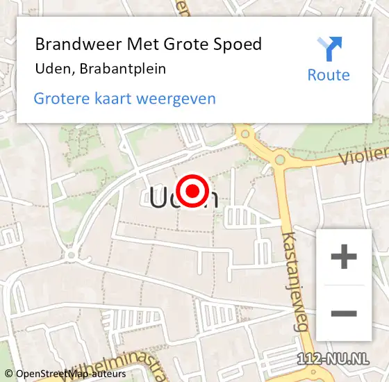 Locatie op kaart van de 112 melding: Brandweer Met Grote Spoed Naar Uden, Brabantplein op 30 juli 2020 21:44