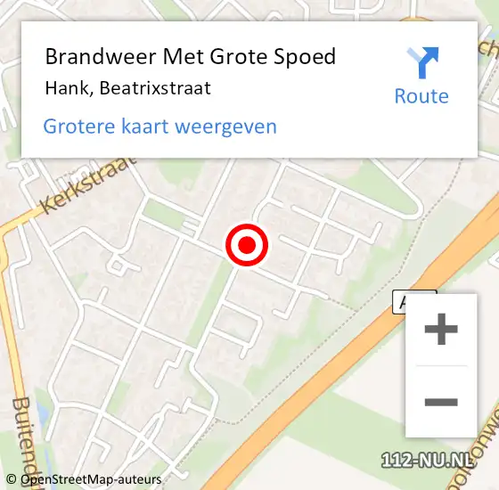 Locatie op kaart van de 112 melding: Brandweer Met Grote Spoed Naar Hank, Beatrixstraat op 30 juli 2020 22:55