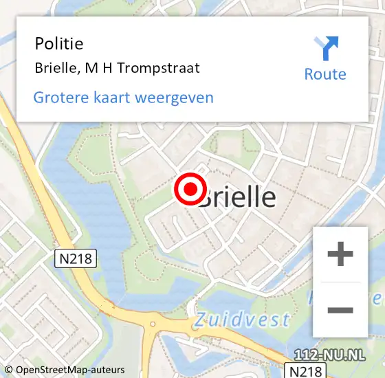 Locatie op kaart van de 112 melding: Politie Brielle, M H Trompstraat op 30 juli 2020 22:55