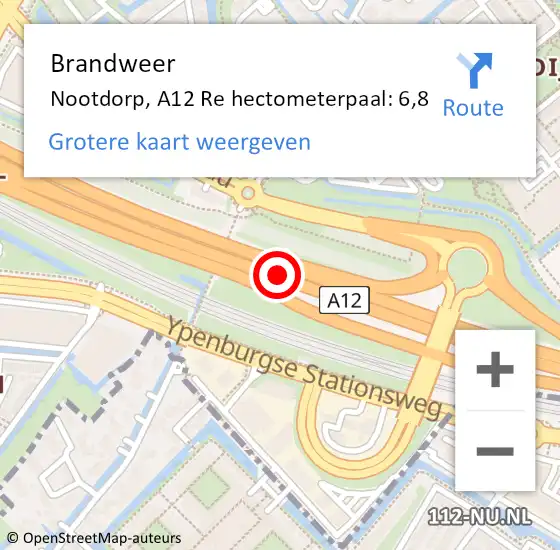 Locatie op kaart van de 112 melding: Brandweer Nootdorp, A12 Re hectometerpaal: 8,0 op 31 juli 2020 06:50