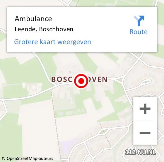 Locatie op kaart van de 112 melding: Ambulance Leende, Boschhoven op 31 juli 2020 08:59