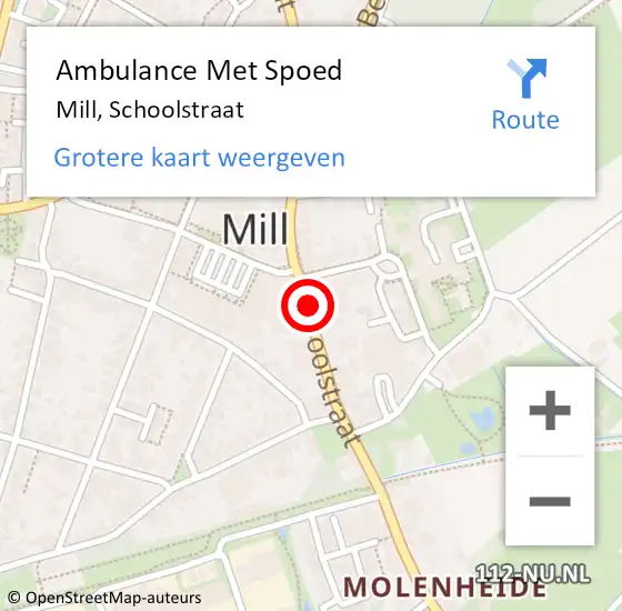 Locatie op kaart van de 112 melding: Ambulance Met Spoed Naar Mill, Schoolstraat op 31 juli 2020 10:35