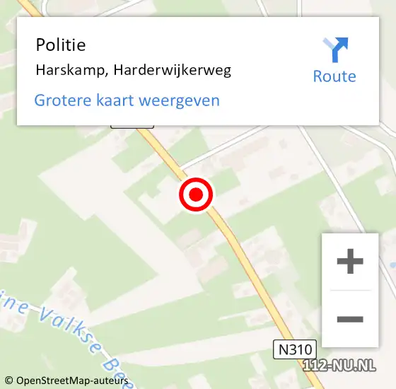 Locatie op kaart van de 112 melding: Politie Harskamp, Harderwijkerweg op 31 juli 2020 11:19