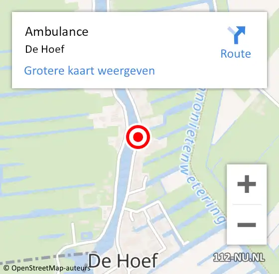 Locatie op kaart van de 112 melding: Ambulance De Hoef op 31 juli 2020 13:04