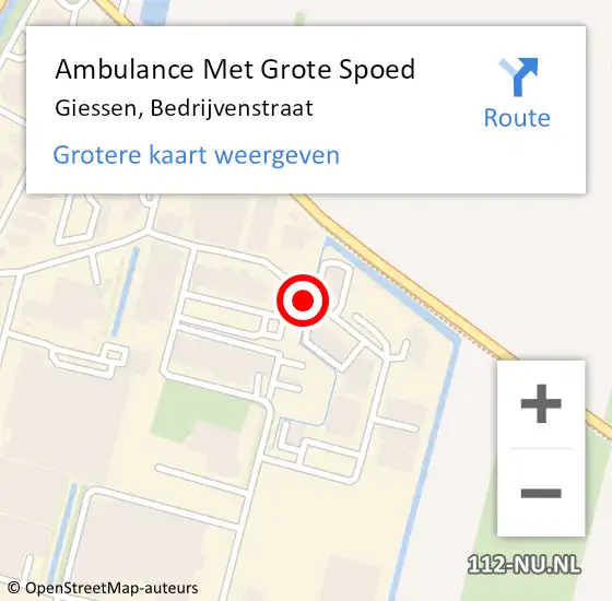 Locatie op kaart van de 112 melding: Ambulance Met Grote Spoed Naar Giessen, Bedrijvenstraat op 31 juli 2020 16:56