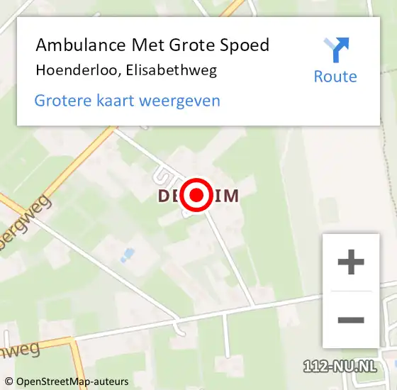 Locatie op kaart van de 112 melding: Ambulance Met Grote Spoed Naar Hoenderloo, Elisabethweg op 31 juli 2020 17:22