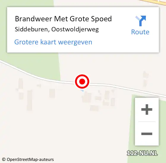 Locatie op kaart van de 112 melding: Brandweer Met Grote Spoed Naar Siddeburen, Oostwoldjerweg op 31 juli 2020 17:39