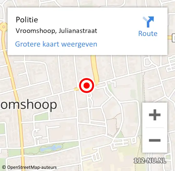 Locatie op kaart van de 112 melding: Politie Vroomshoop, Julianastraat op 31 juli 2020 18:09