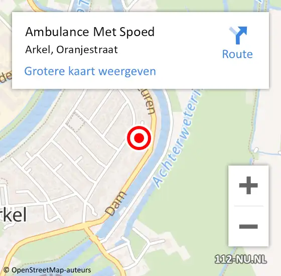 Locatie op kaart van de 112 melding: Ambulance Met Spoed Naar Arkel, Oranjestraat op 31 juli 2020 18:36