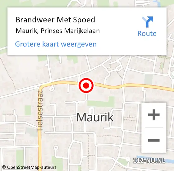 Locatie op kaart van de 112 melding: Brandweer Met Spoed Naar Maurik, Prinses Marijkelaan op 31 juli 2020 18:39