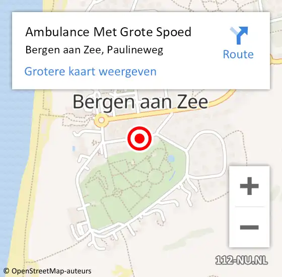 Locatie op kaart van de 112 melding: Ambulance Met Grote Spoed Naar Bergen aan Zee, Paulineweg op 31 juli 2020 18:43