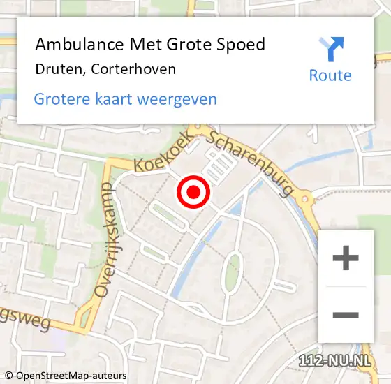 Locatie op kaart van de 112 melding: Ambulance Met Grote Spoed Naar Druten, Corterhoven op 31 juli 2020 20:01