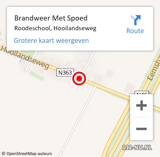 Locatie op kaart van de 112 melding: Brandweer Met Spoed Naar Roodeschool, Hooilandseweg op 31 juli 2020 20:56