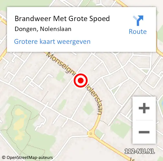 Locatie op kaart van de 112 melding: Brandweer Met Grote Spoed Naar Dongen, Nolenslaan op 31 juli 2020 21:55