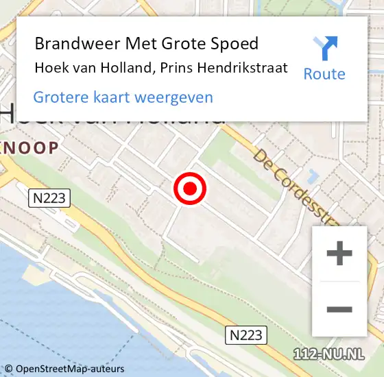 Locatie op kaart van de 112 melding: Brandweer Met Grote Spoed Naar Hoek van Holland, Prins Hendrikstraat op 1 augustus 2020 03:54