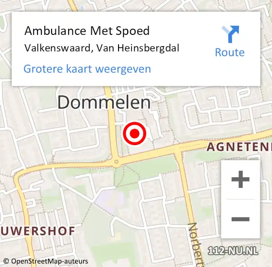 Locatie op kaart van de 112 melding: Ambulance Met Spoed Naar Valkenswaard, Van Heinsbergdal op 1 augustus 2020 06:27